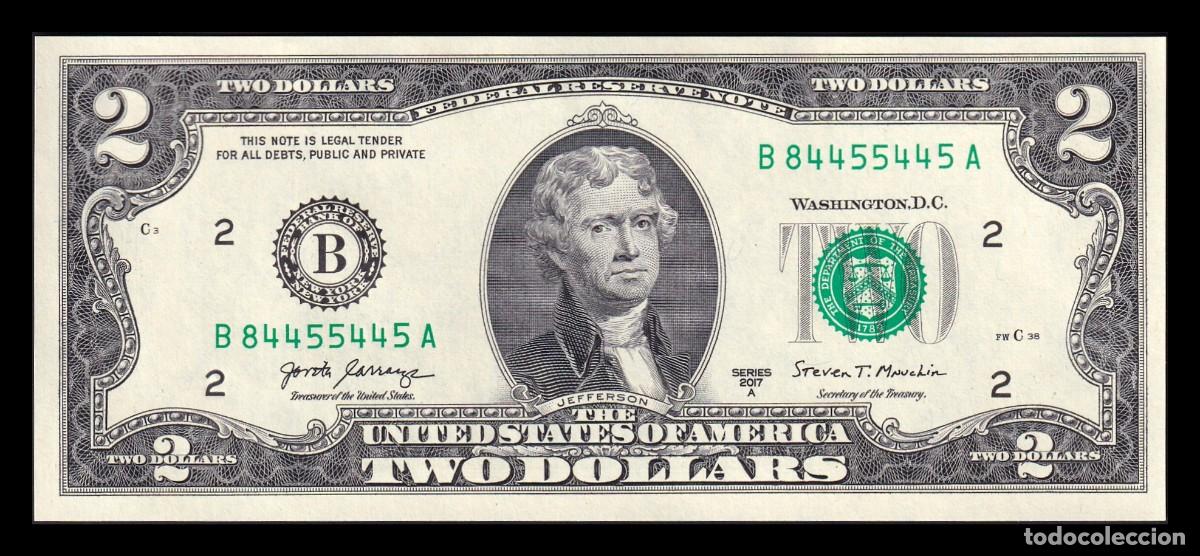 Billetes extranjeros: Estados Unidos 2 D&oacute;lares Thomas Jefferson 2017A Pick 545 B - Nueva York NY Sc Unc