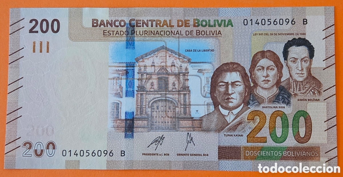 Billetes extranjeros: BOLIVIA, 200 BOLIVIANOS, 1986. SC.