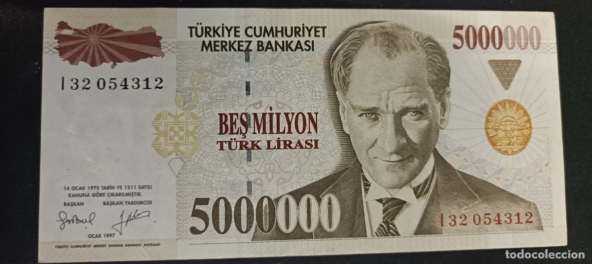 Billetes extranjeros: TURQUIA(TURKIA) 5000000 LIRAS S/F 1997 MBC P=210b