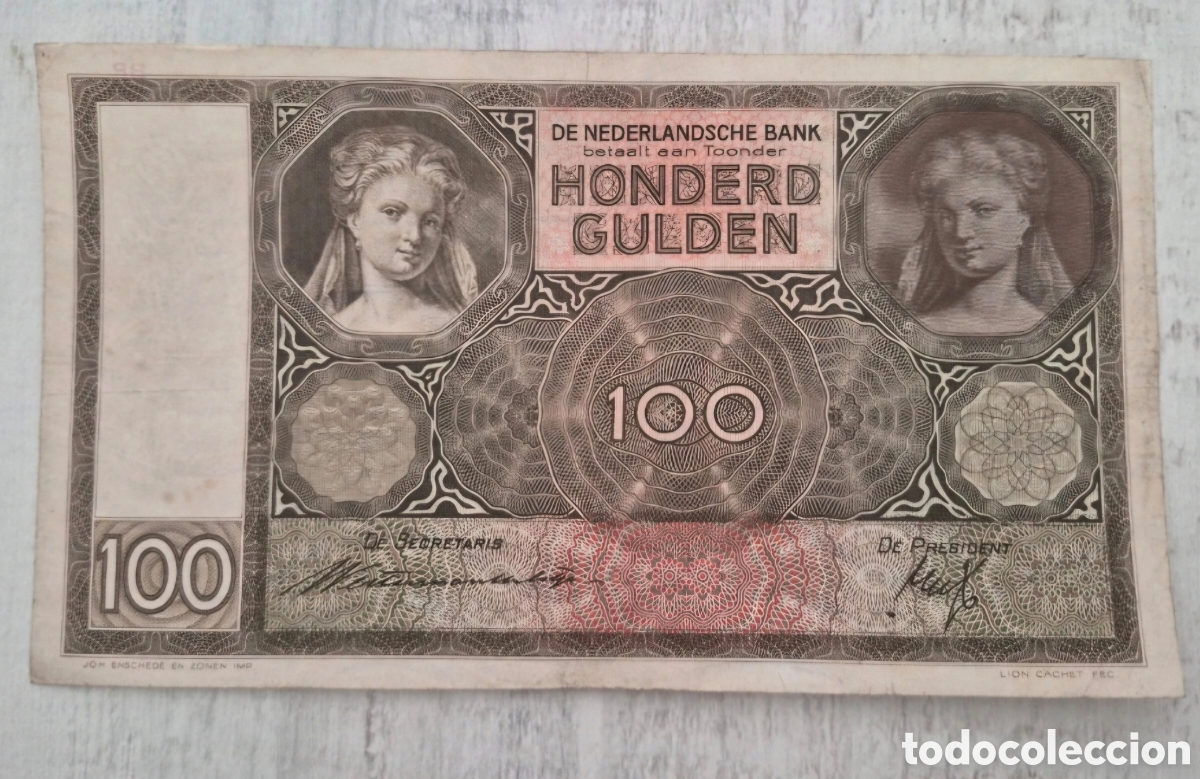 Billetes extranjeros: Billete Holanda,1.938, 100 Gulden,MBC.