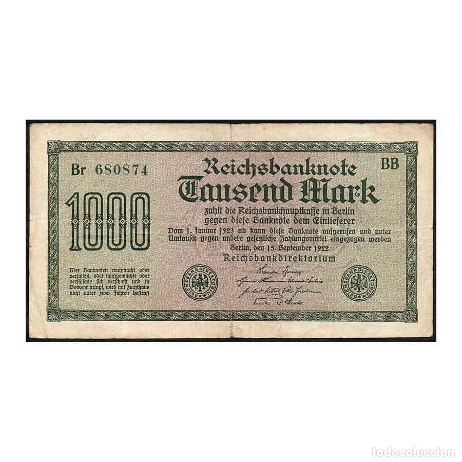Billetes extranjeros: Alemania 1922 [BLL] 1000 Marcos. Reichsbanknote (BC)