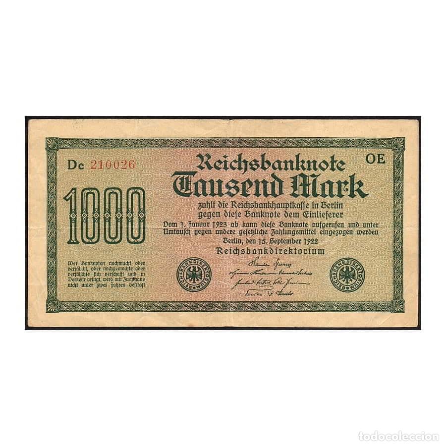 Billetes extranjeros: Alemania 1922 [BLL] 1000 Marcos. Reichsbanknote (MBC)
