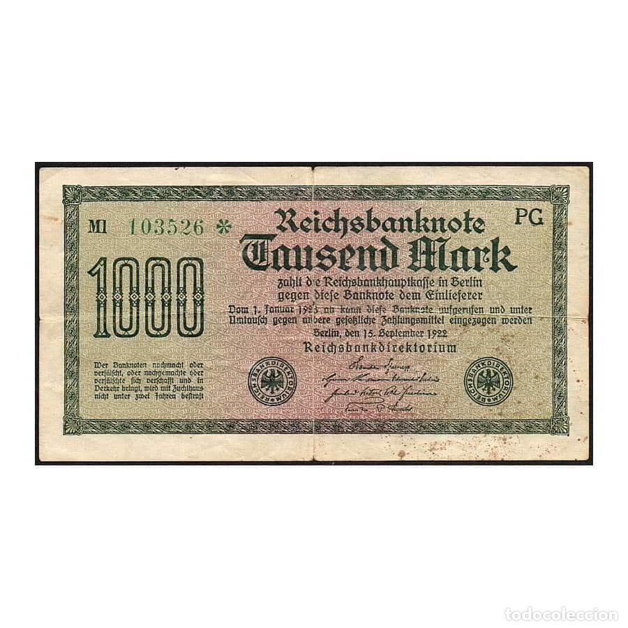 Billetes extranjeros: Alemania 1922 [BLL] 1000 Marcos. Reichsbanknote (BC)
