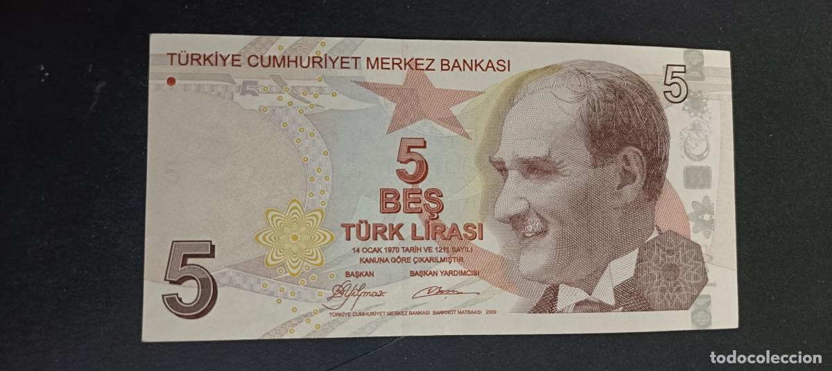 Billetes extranjeros: TURQUIA(TURKIA) 5 LIRAS 2009 P=222a(MARRON)