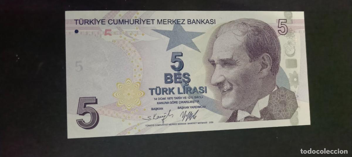 Billetes extranjeros: TURQUIA(TURKIA) 5 LIRAS 2009 S/C P=222b(PURPURA)
