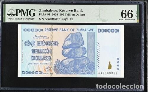 Billetes extranjeros: ZIMBABWE * BILLETE 100 TRILLION DOLLARS 2008 * PMG-66 EPQ (IC-1548)