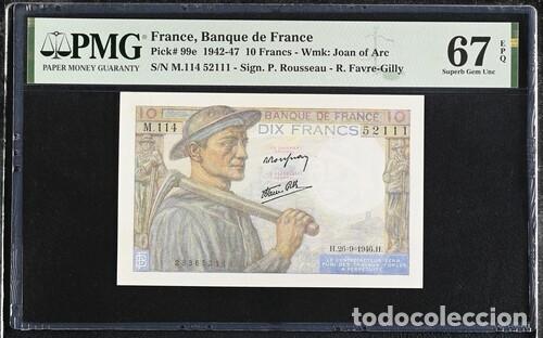 Billetes extranjeros: FRANCIA * BILLETE 10 FRANCS 1942-47 * PMG-67 EPQ (IC-1551)