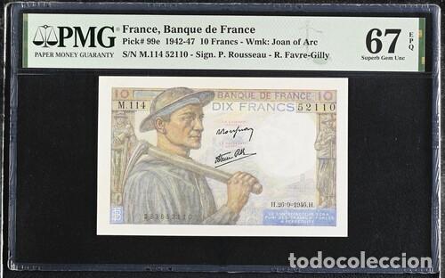 Billetes extranjeros: FRANCIA * BILLETE 10 FRANCS 1942-47 * PMG-67 EPQ (IC-1550)