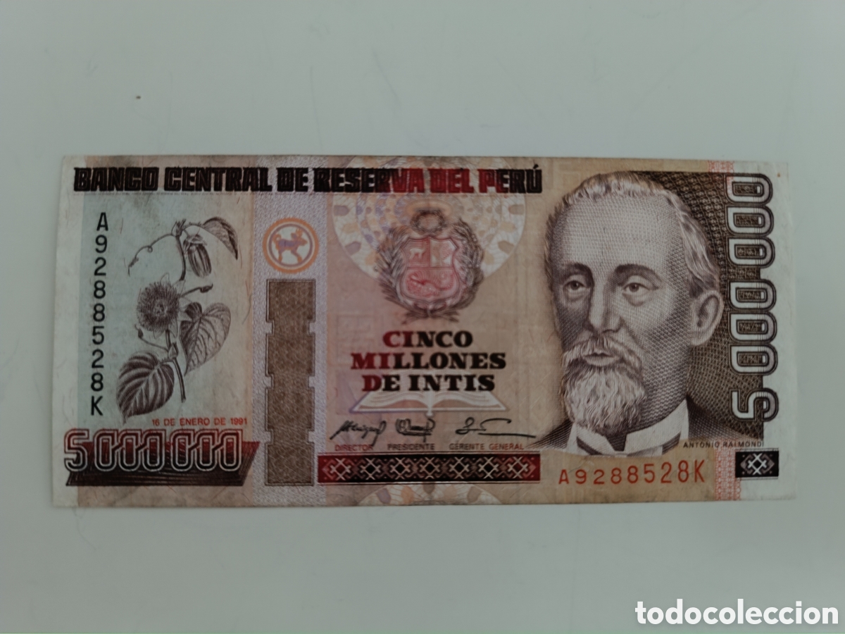 Billets internationaux: 5 millones de intis Per&uacute; 1991