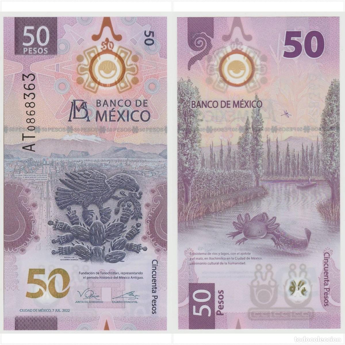 Billetes extranjeros: MEXICO 50 Pesos 2022 n/s AT0868363 Pol&iacute;mero Sin Circular (el de la foto)