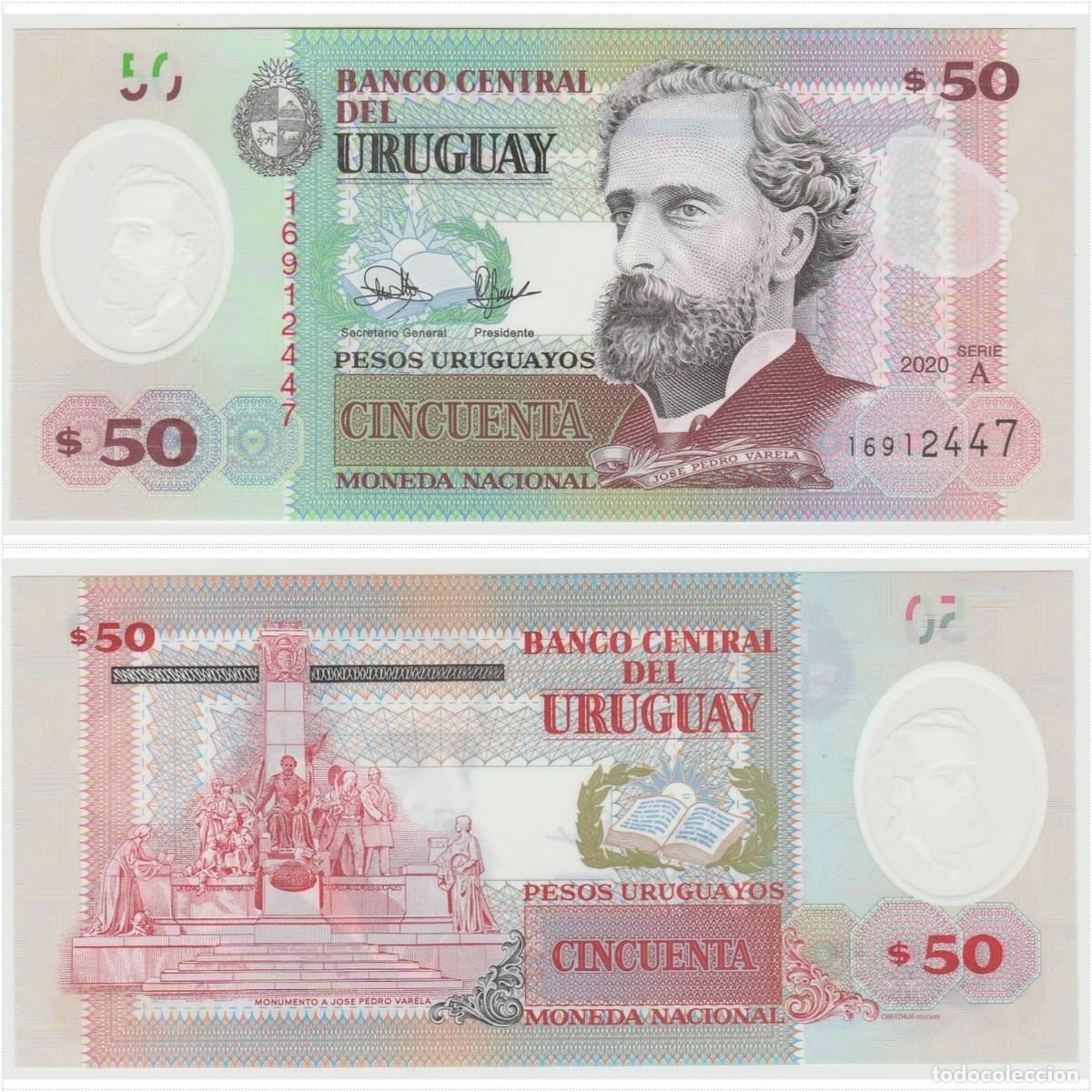 Billetes extranjeros: URUGUAY 50 Pesos 2020 n/s 16912447 Pol&iacute;mero Sin Circular (el de la foto)