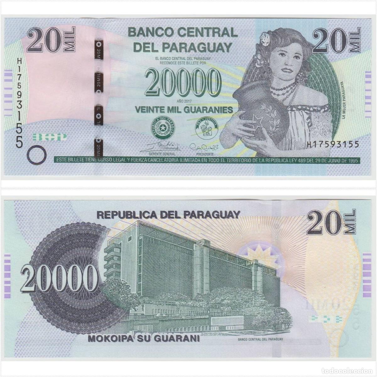 Billetes extranjeros: PARAGUAY 20000 Guaran&iacute;es 2017 (2019) n/s H17593155 (el de la foto)