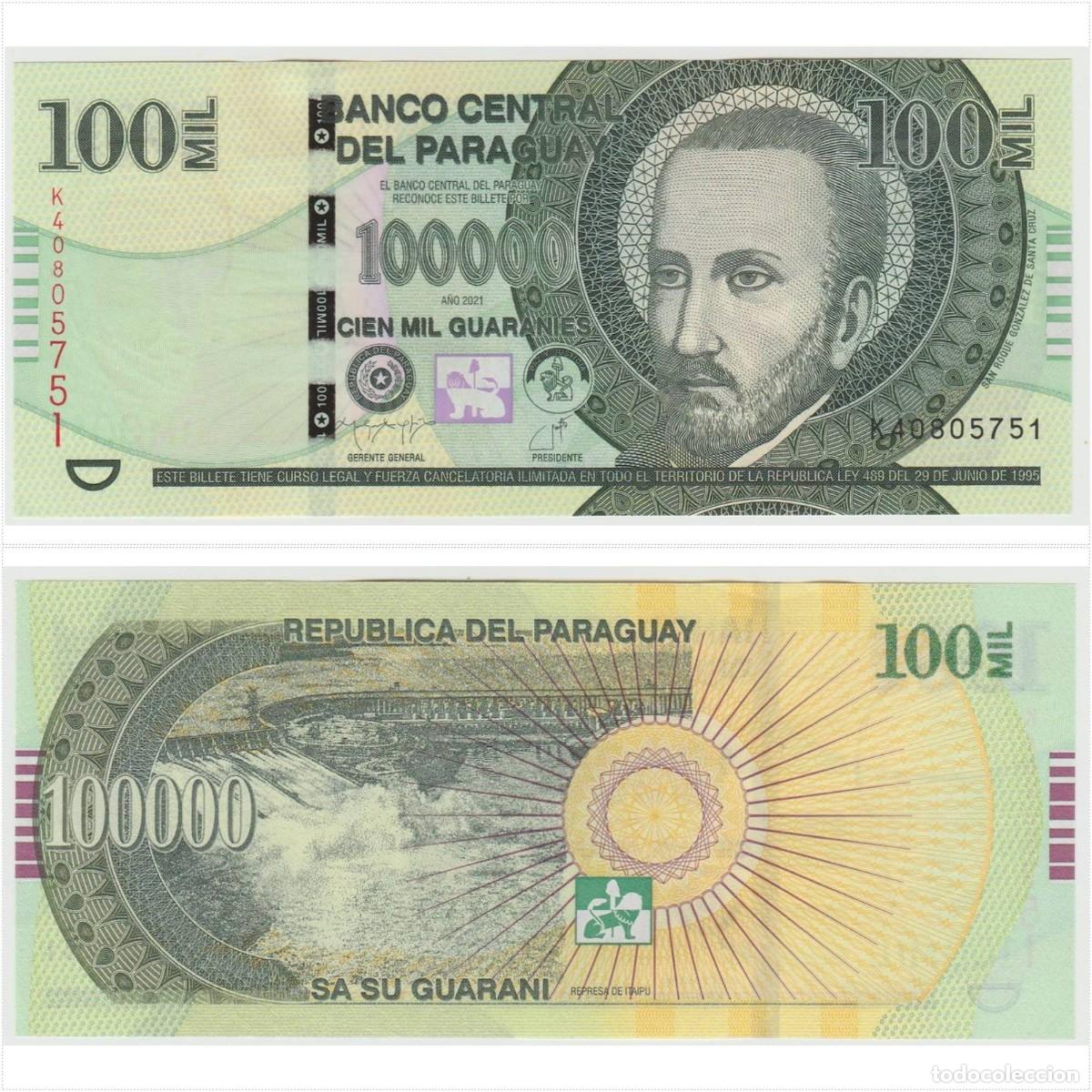Billetes extranjeros: PARAGUAY 100000 Guaran&iacute;es 2021 n/s K40805751 Sin Circular (el de la foto)