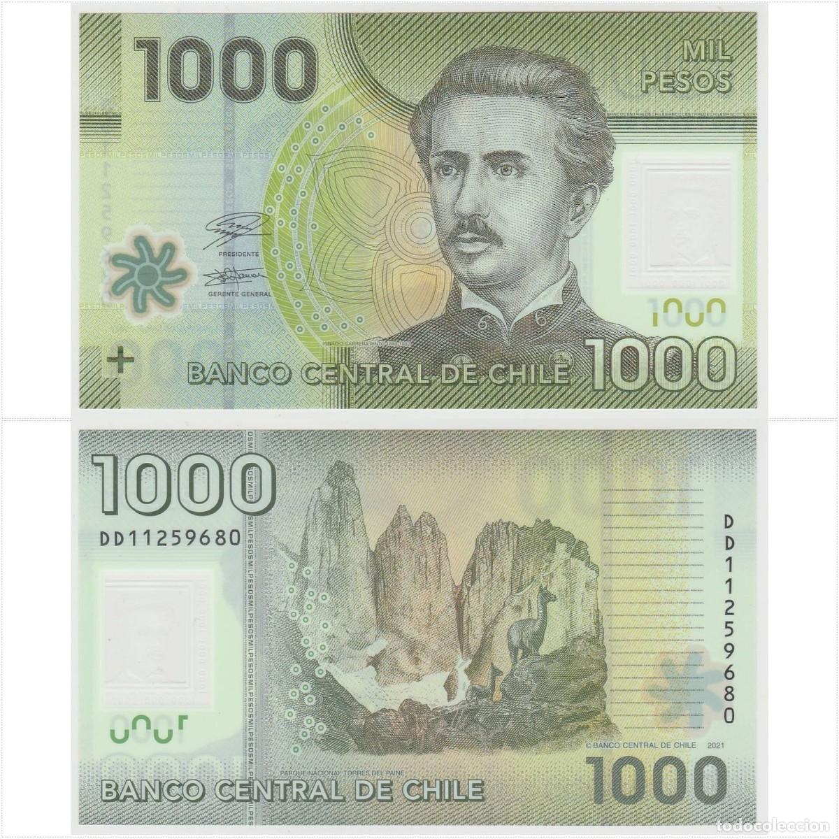 Billetes extranjeros: CHILE 1000 Pesos 2021 Pick 161k n/s DD11259680 Pol&iacute;mero Sin Circular (el de la foto)