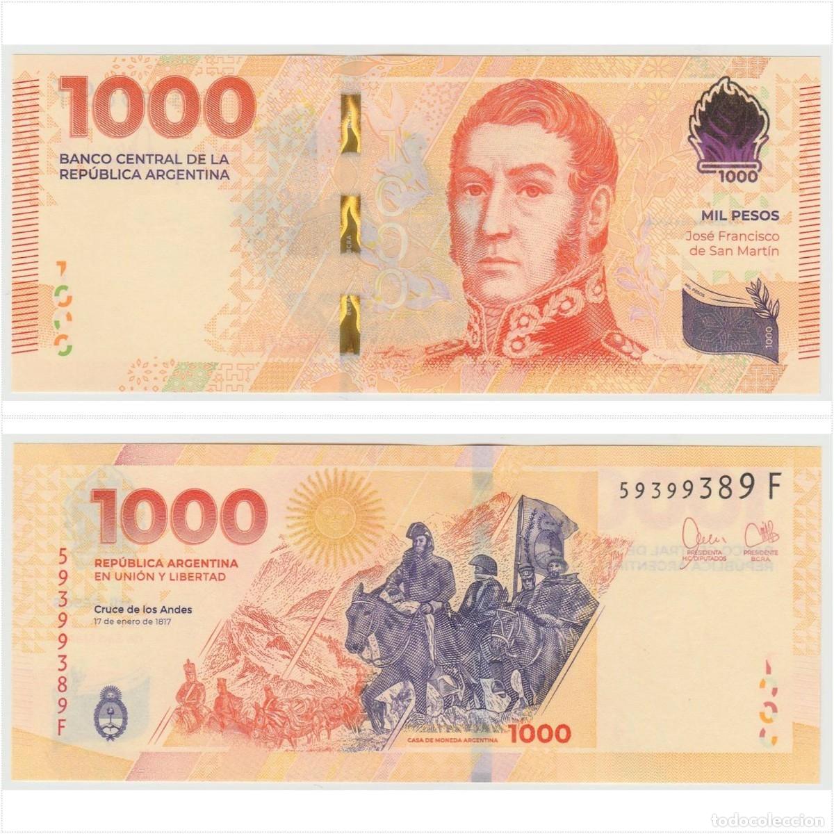 Billetes extranjeros: ARGENTINA 1000 Pesos 2023 Moureau-Pesce n/s 59399389F Sin Circular (el de la foto)