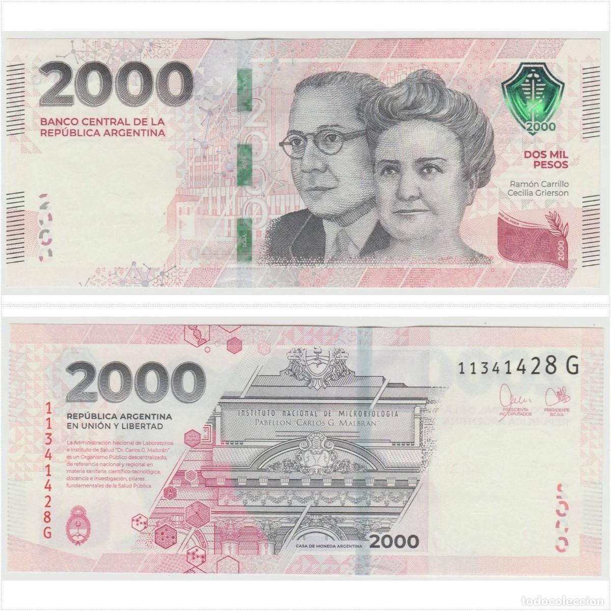 Billetes extranjeros: ARGENTINA 2000 Pesos 2024 Moureau-Pesce n/s 11341428G Sin Circular (el de la foto)