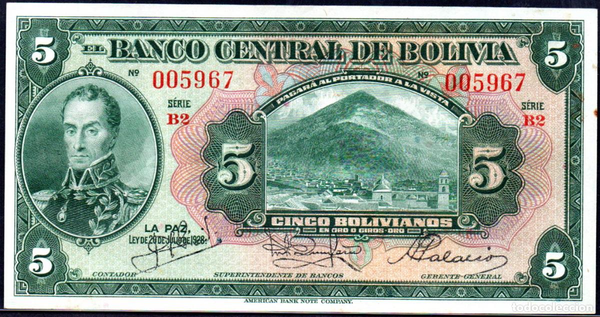 Billetes extranjeros: BOLIVIA-5 BOLIVIANOS 1928 - PICK. 120 EBC+