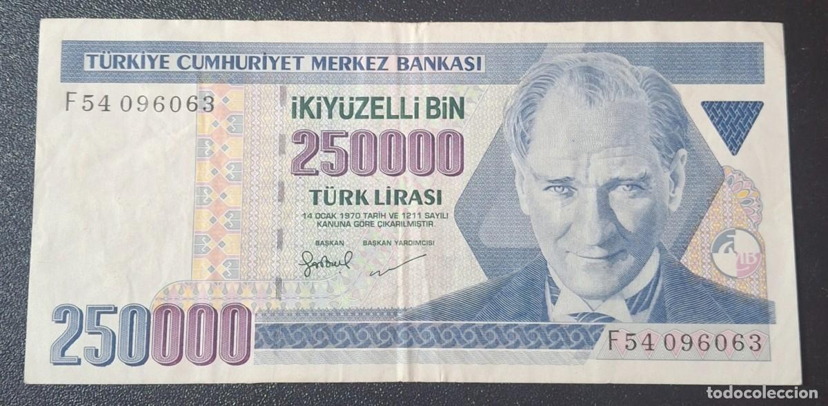 Billetes extranjeros: TURQUIA 250.000 Lira 1998 P.211a (MBC+)