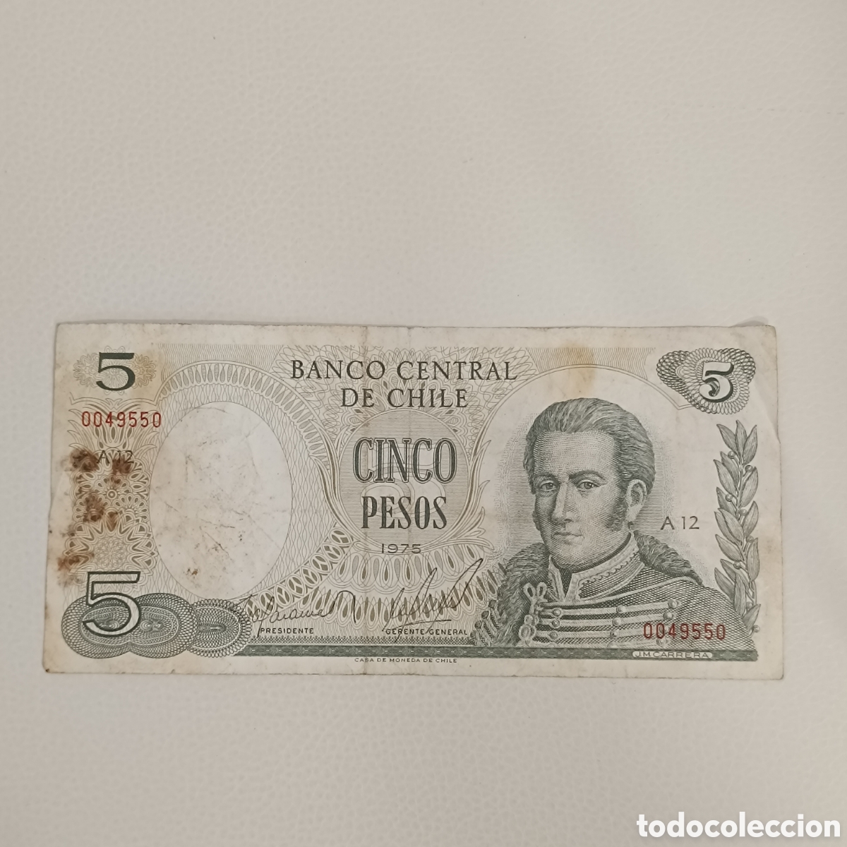 Billetes extranjeros: Billete de 5 pesos de Chile.