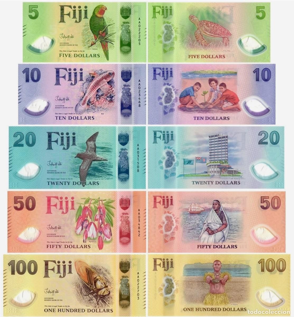 Billetes extranjeros: Fiji Set Completo de 5 10 20 50 y 100 D&oacute;lares 2025-2026 Pol&iacute;mero Sin Circular