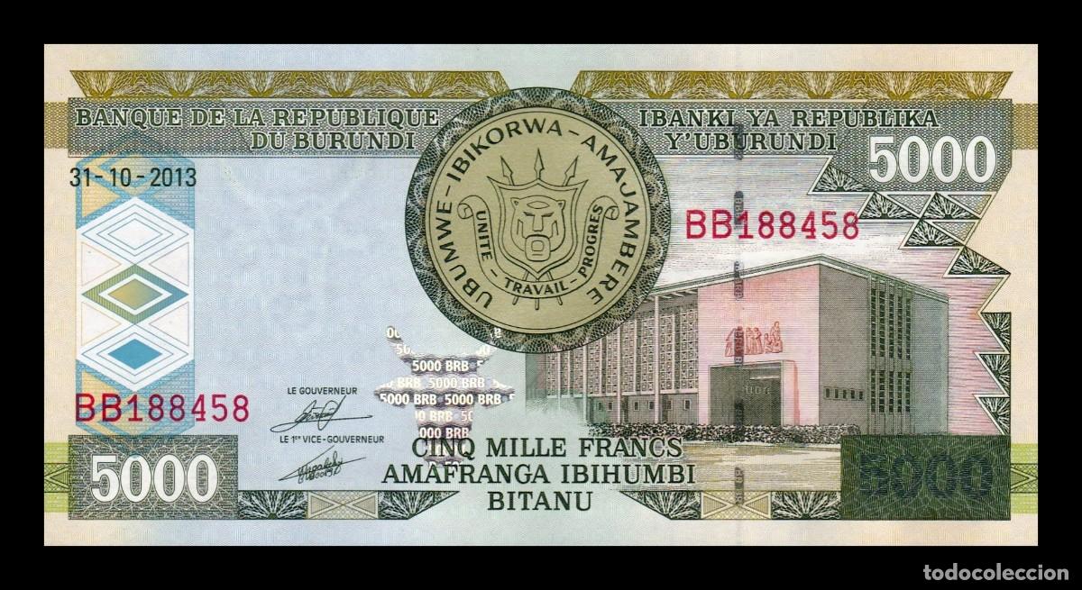 Billetes extranjeros: Burundi 5000 Francos 2013 Pick 48c Sc Unc