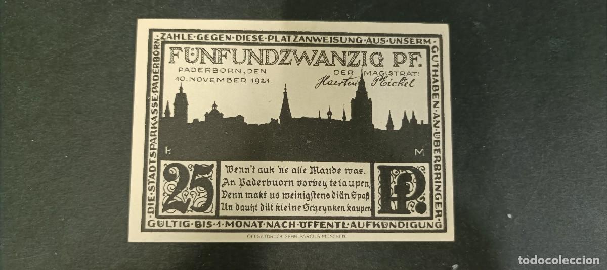 Billetes extranjeros: ALEMANIA 25, 50 Y 75 PFENNIG 1 Y 2 MARK 1921 S/C(DINERO LOCAL POSGUERRA 1&ordf; GM)