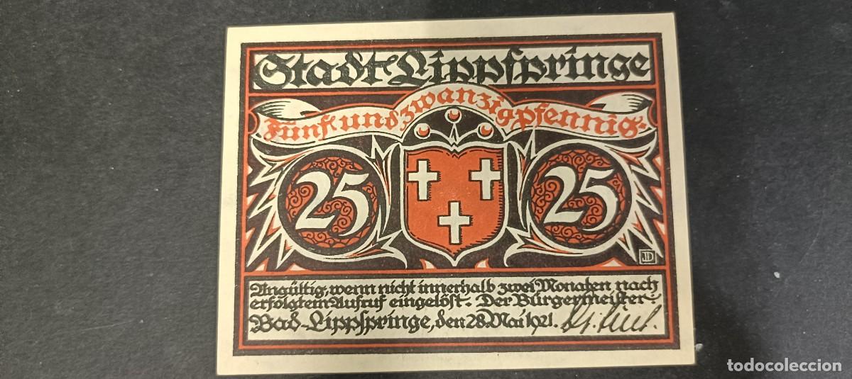 Billetes extranjeros: ALEMANIA 25 PFENNIG 1921 S/C(DINERO LOCAL POSGUERRA 1&ordf; GM)