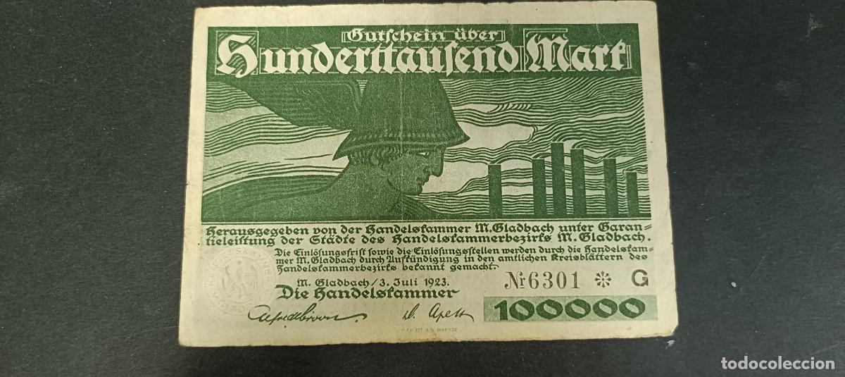 Billetes extranjeros: ALEMANIA 100000 MARK 1923 BC(DINERO LOCAL POSGUERRA 1&ordf; GM)