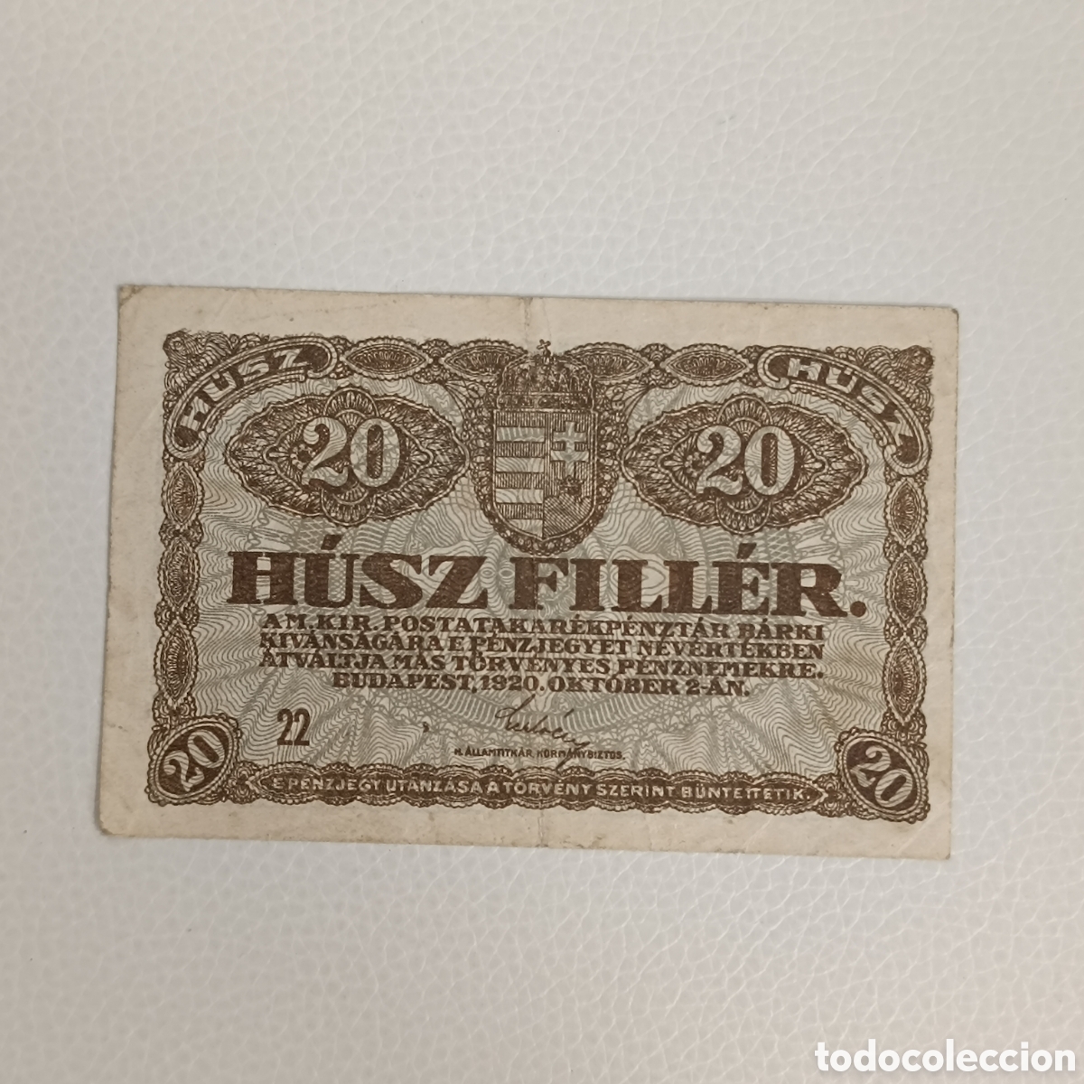 Billetes extranjeros: Billete de 20 fill&egrave;r de Hungr&iacute;a