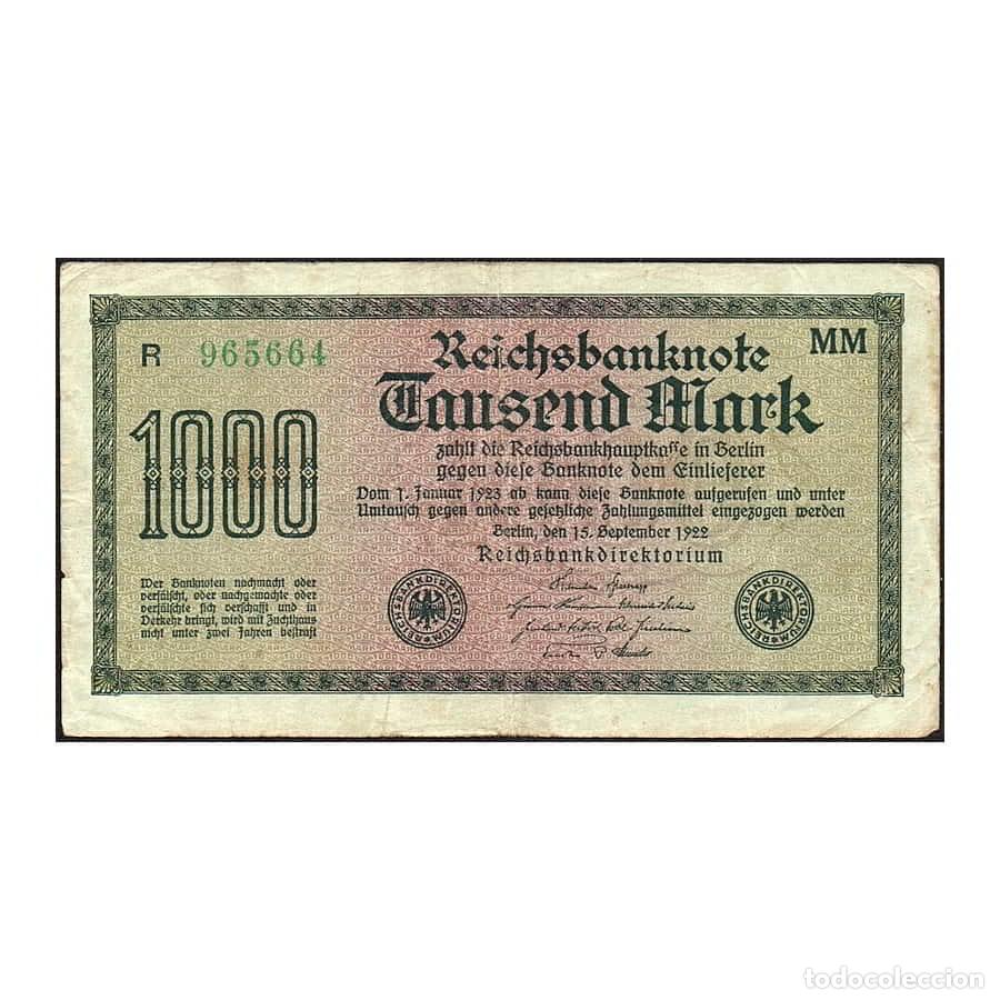 Billetes extranjeros: Alemania 1922 [BLL] 1000 Marcos. Reichsbanknote (MBC)
