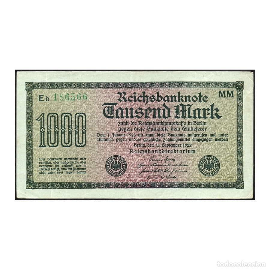 Billetes extranjeros: Alemania 1922 [BLL] 1000 Marcos. Reichsbanknote (EBC-)