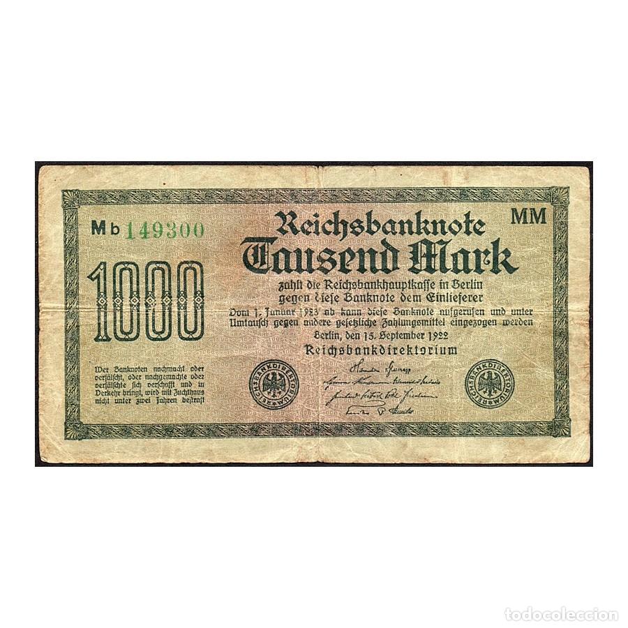 Billetes extranjeros: Alemania 1922 [BLL] 1000 Marcos. Reichsbanknote (BC)