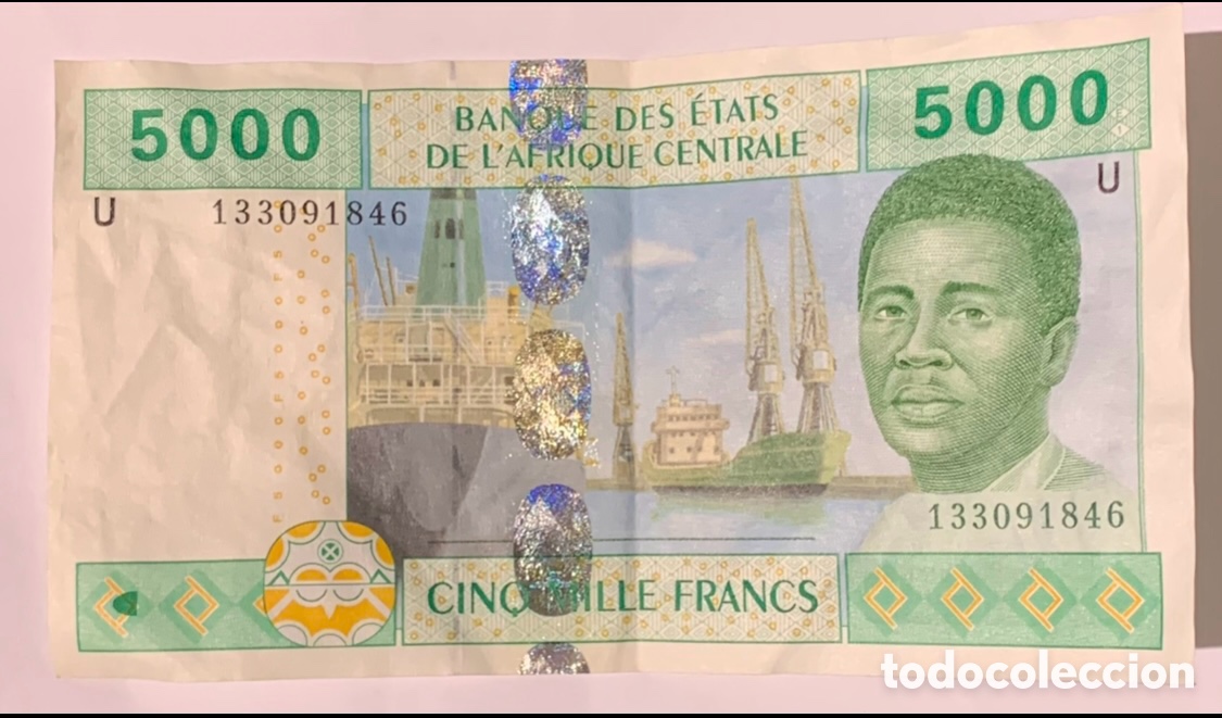 Billetes extranjeros: Billete. Banque des Etats de l&rsquo;Afrique C&eacute;ntrale. 5000 Fracs. 2002.
