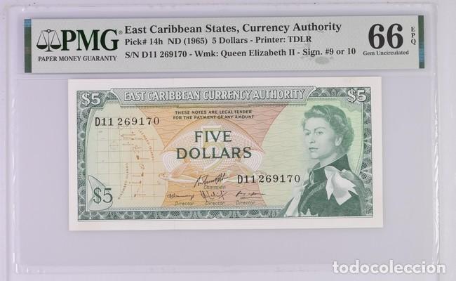 Billetes extranjeros: ESTADOS DEL CARIBE ORIENTAL * BILLETE 5 DOLLARS 1965 * PMG-66 EPQ (IC-1558)