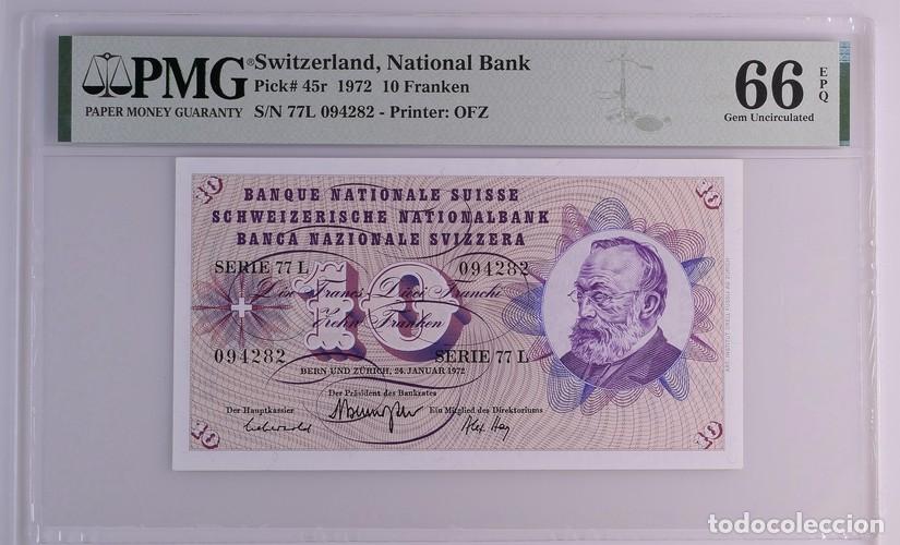 Billetes extranjeros: SUIZA * BILLETE 10 FRANKEN 1972 * PMG-66 EPQ (IC-1559)