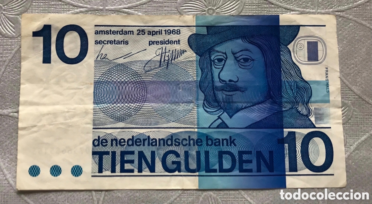Billetes extranjeros: Billete Holanda,1.968, 10 Gulden,MBC.