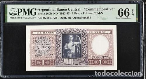 Billetes extranjeros: ARGENTINA * BILLETE 1 PESO 1952-55 * PMG-66 EPQ (IC-1567)