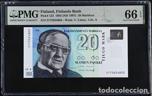 Billetes extranjeros: FINLANDIA * BILLETE 20 MARKKAA 1993 * PMG-66 EPQ (IC-1568)