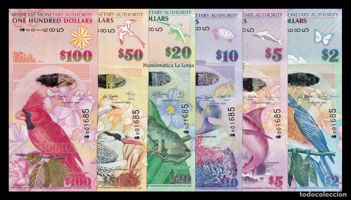 Billetes extranjeros: Bermuda Set completo 2-100 D&oacute;lares 2009 Pick 57-62 H&iacute;brido Prefijo Cebolla Misma Numeraci&oacute;n Sc Unc