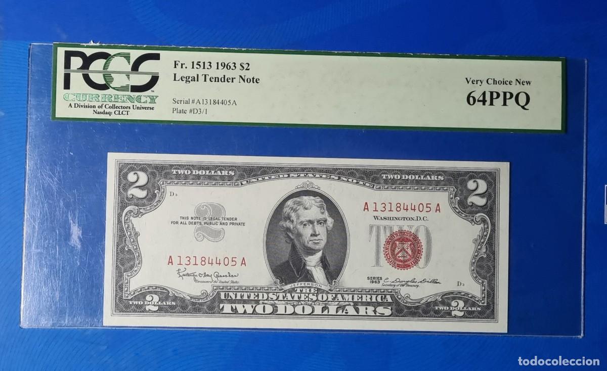 Billetes extranjeros: ESTADOS UNIDOS USA SELLO ROJO PCGS | SOLO ACEPTO PAYPAL| BILLETE $ 2 DOLARES 1963 LEER DESCRIPCION