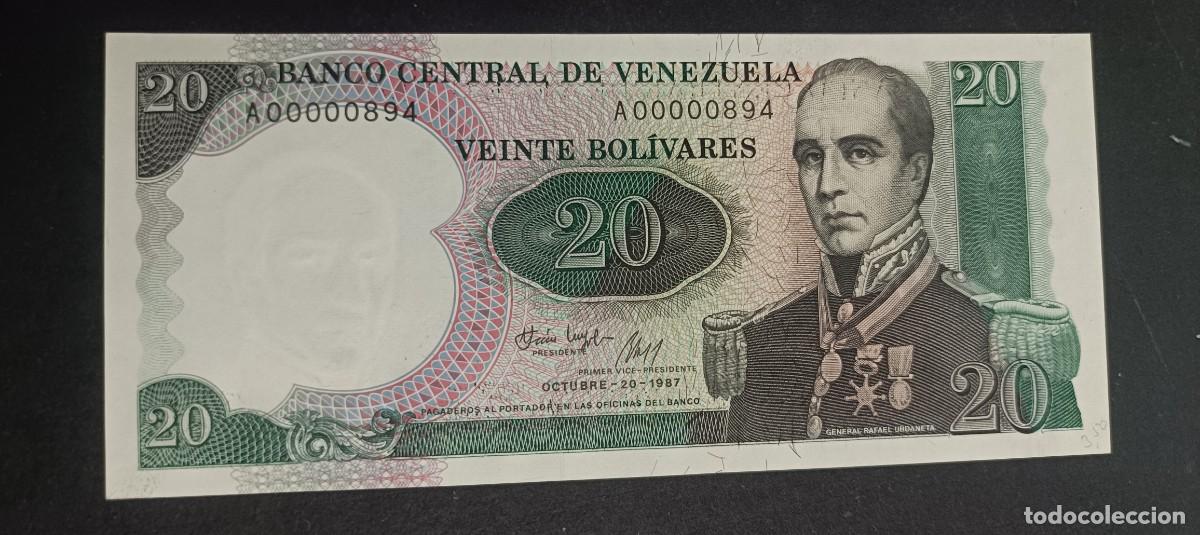 Billetes extranjeros: VENEZUELA 20 BOLIVARES 1987 S/C P=71 (GENERAL RAFAEL URDANETA 1789-1989)