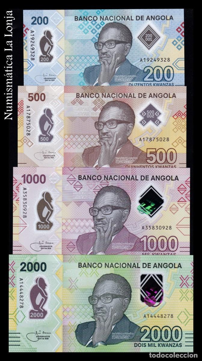 Billetes extranjeros: Angola Set 4 billetes 200 500 1000 2000 Kwanzas 2020-2025 Pick 160-163 Pol&iacute;mero Sc Unc