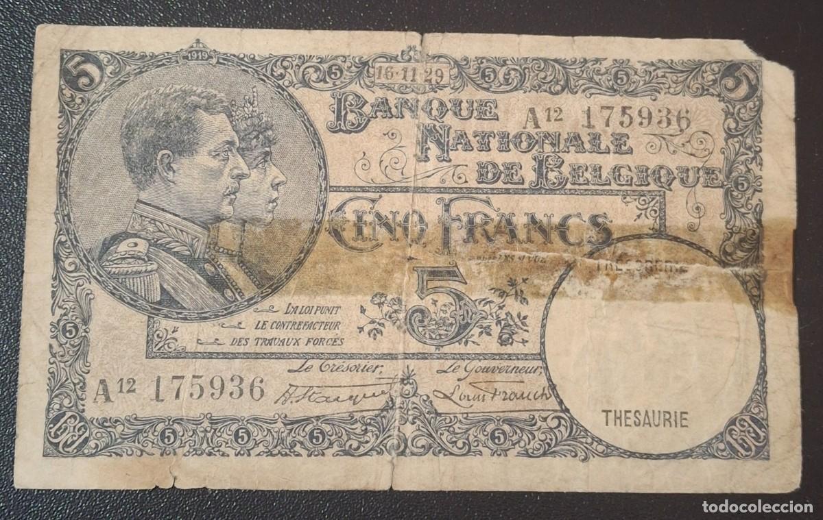Billetes extranjeros: BELGICA 5 Francos 1929 P.97b (BC)