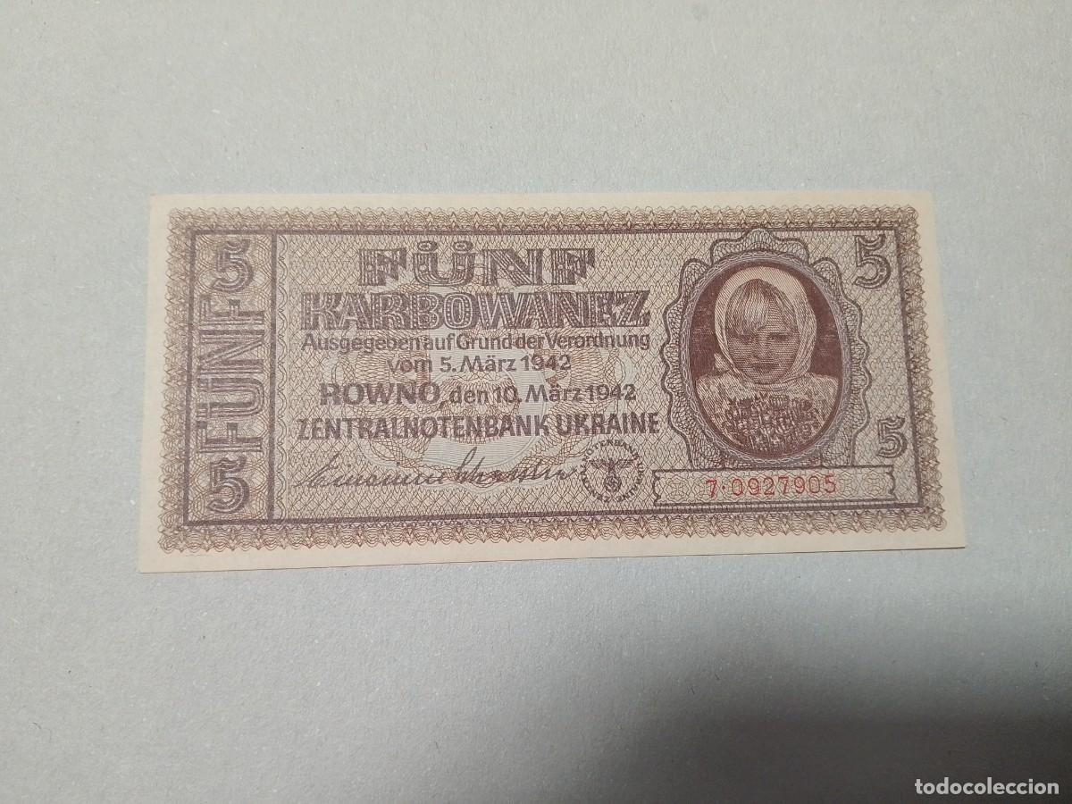 Billetes extranjeros: Billete Ucrania, 5 karbowanez, a&ntilde;o 1942, UNC