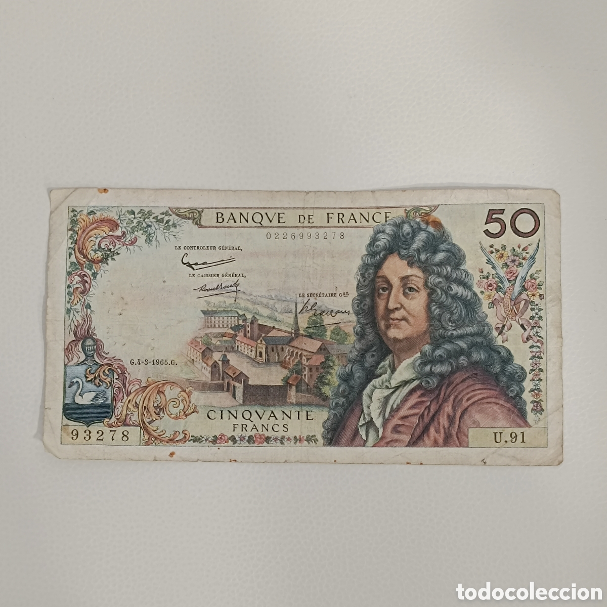 Billetes extranjeros: Billete de 50 francos franceses.