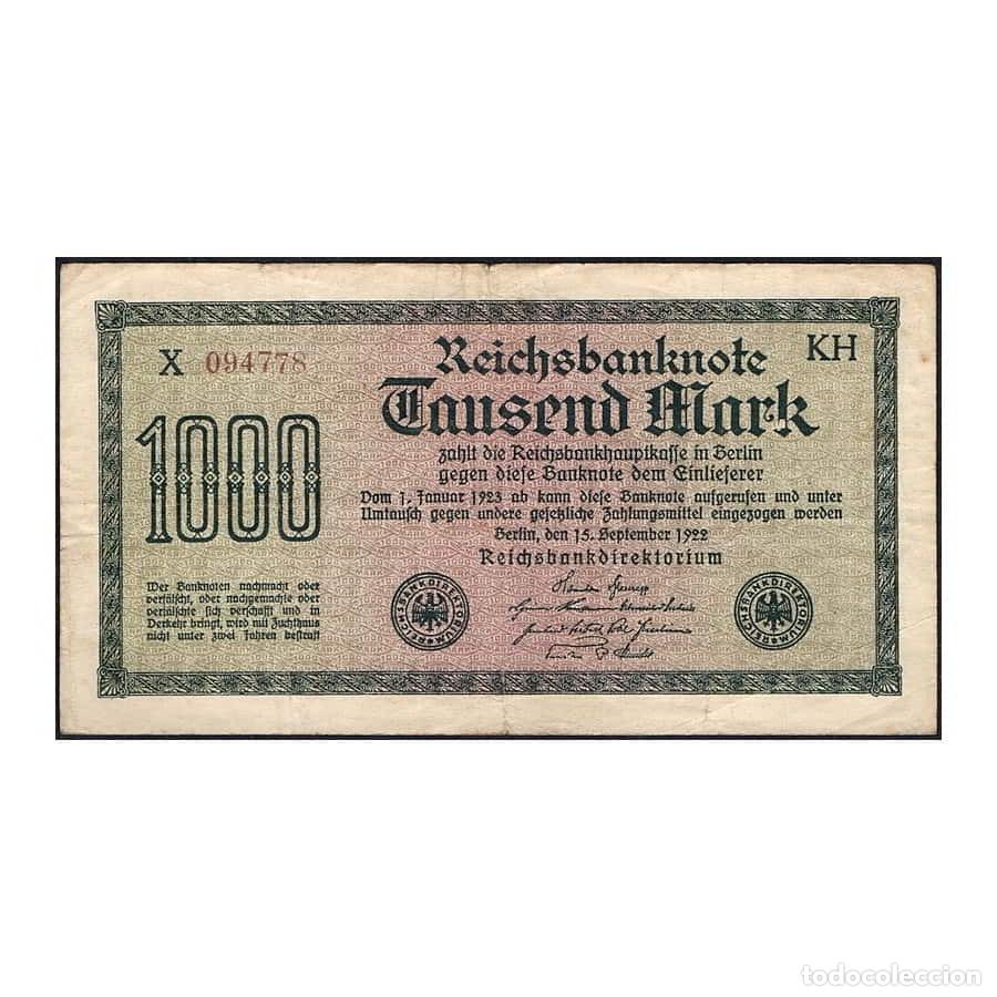 Billetes extranjeros: Alemania 1922 [BLL] 1000 Marcos. Reichsbanknote (MBC)