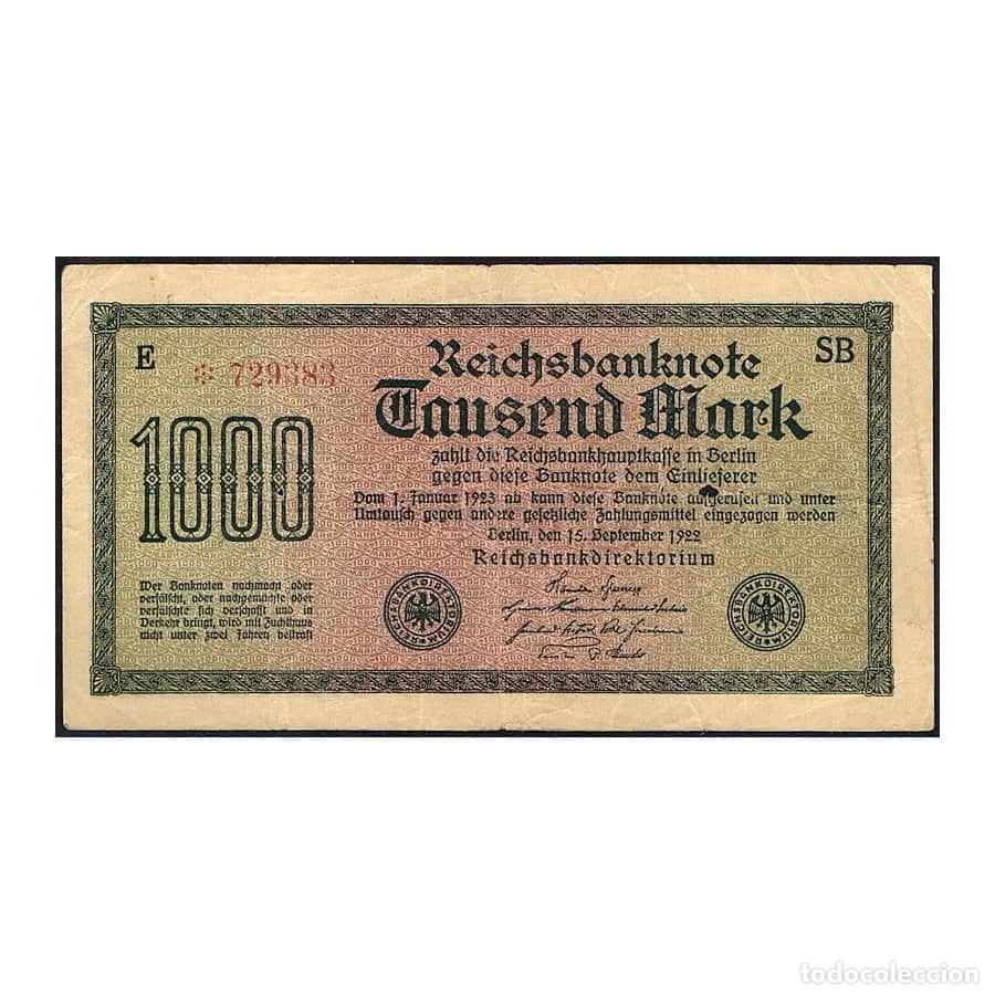 Billetes extranjeros: Alemania 1922 [BLL] 1000 Marcos. Reichsbanknote (BC)