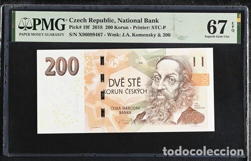 Billetes extranjeros: REPUBLICA CHECA * BILLETE 200 KORUN 2018 * PMG-67 EPQ (IC-1571)
