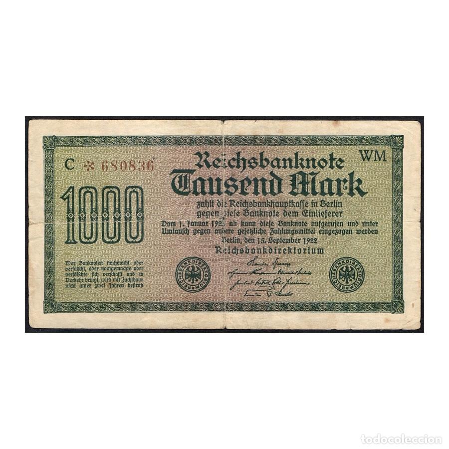Billetes extranjeros: Alemania 1922 [BLL] 1000 Marcos. Reichsbanknote (BC)