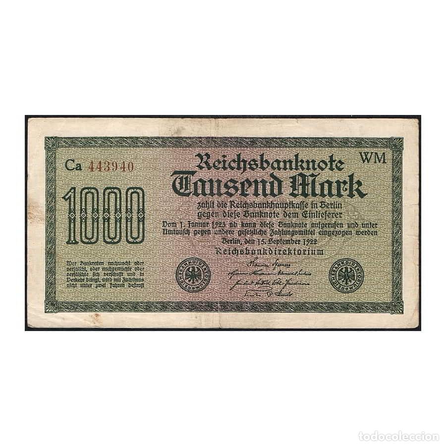 Billetes extranjeros: Alemania 1922 [BLL] 1000 Marcos. Reichsbanknote (MBC)